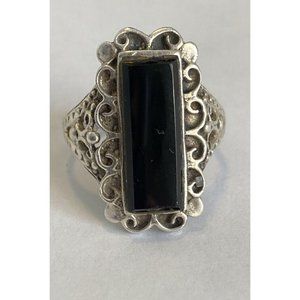 sterling silver black onyx art deco ring filigree size 10.5